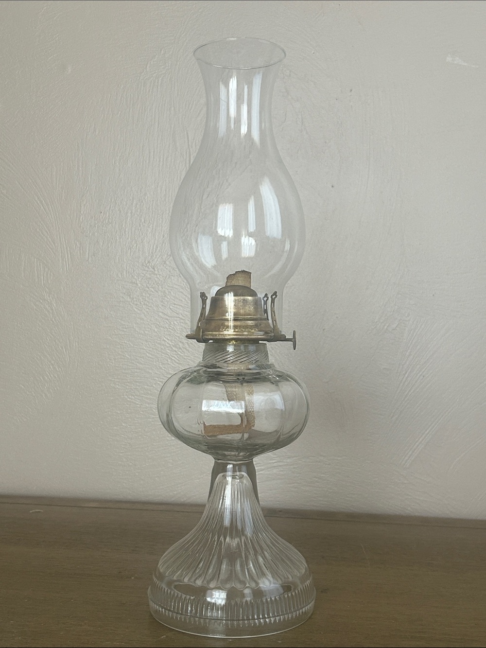 Vintage Uranium Glass Oil Lamp With Brass Banner Burner And Hurricane Lamp.
